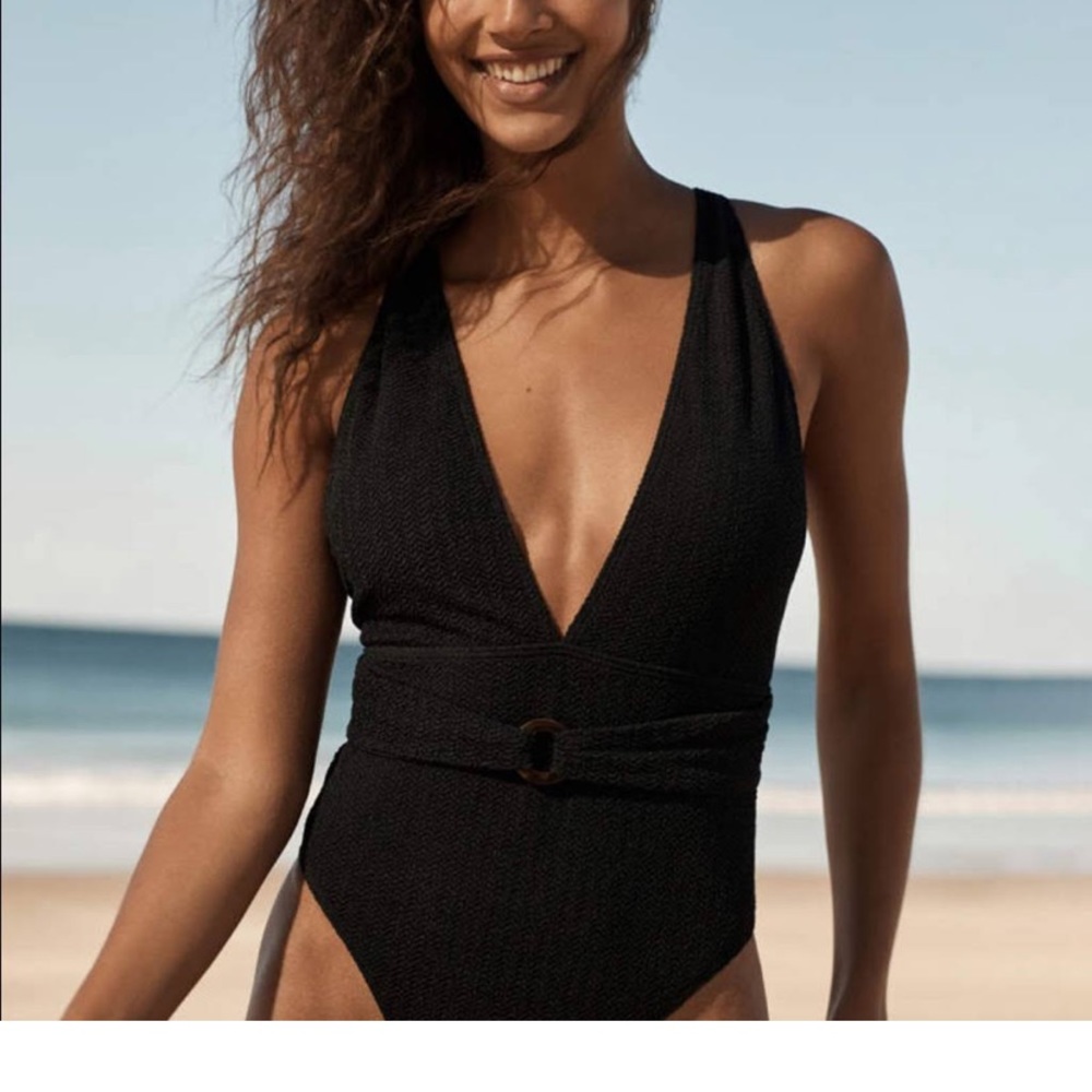 Abercrombie Womens Deep-V One Piece Black Swimsuit